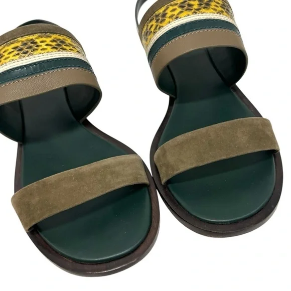 Tory Burch Edina Green Leather Colorblock Slingback Soho Lux Sandals Women’s 8.5 - Picture 5 of 16